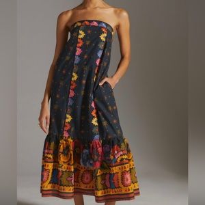 FARM Rio for Anthropologie beautiful strapless embroidered dress